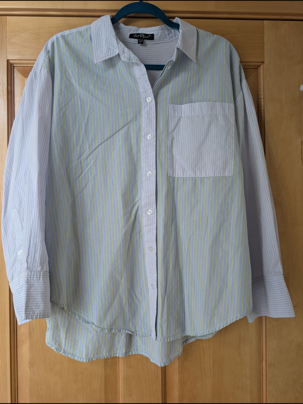 Velvet Heart Multi Patterned Light Blue, White, Yellow Striped Button-Down Shirt